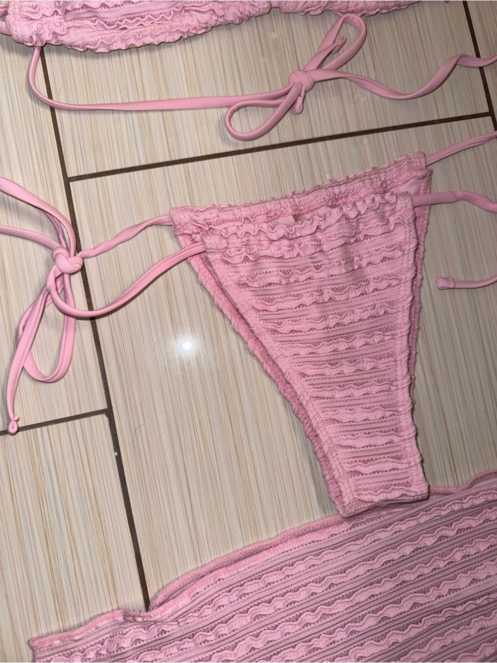 3 Piece Pink Triangle Bikini Set with Matching Sarong Size Small - Picture 3 of 7
